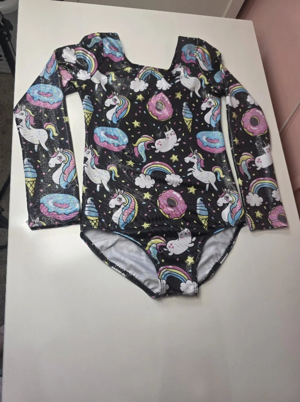 Girls Unicorn Rainbow Donut Long Sleeve Leotard Size 7/8